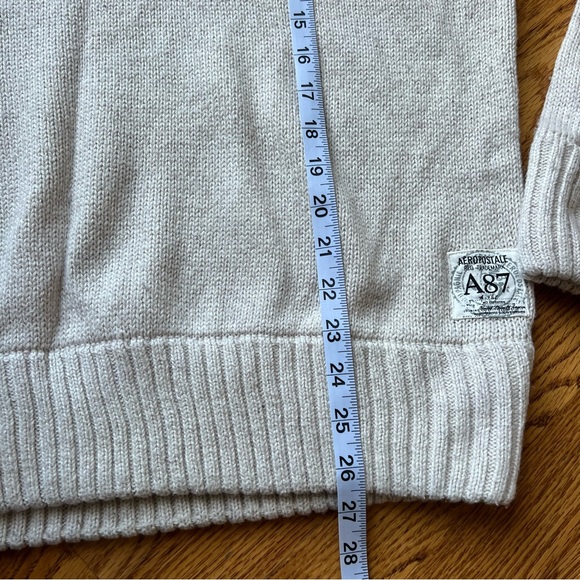 Aeropostale Sweater Mens Medium Beige Pullover 1/4 Button Mock Neck Long Sleeve - Picture 3 of 7